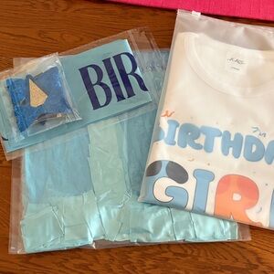 Birthday Girl Tee & Blue skirt, sash and hair clips for 3 years old